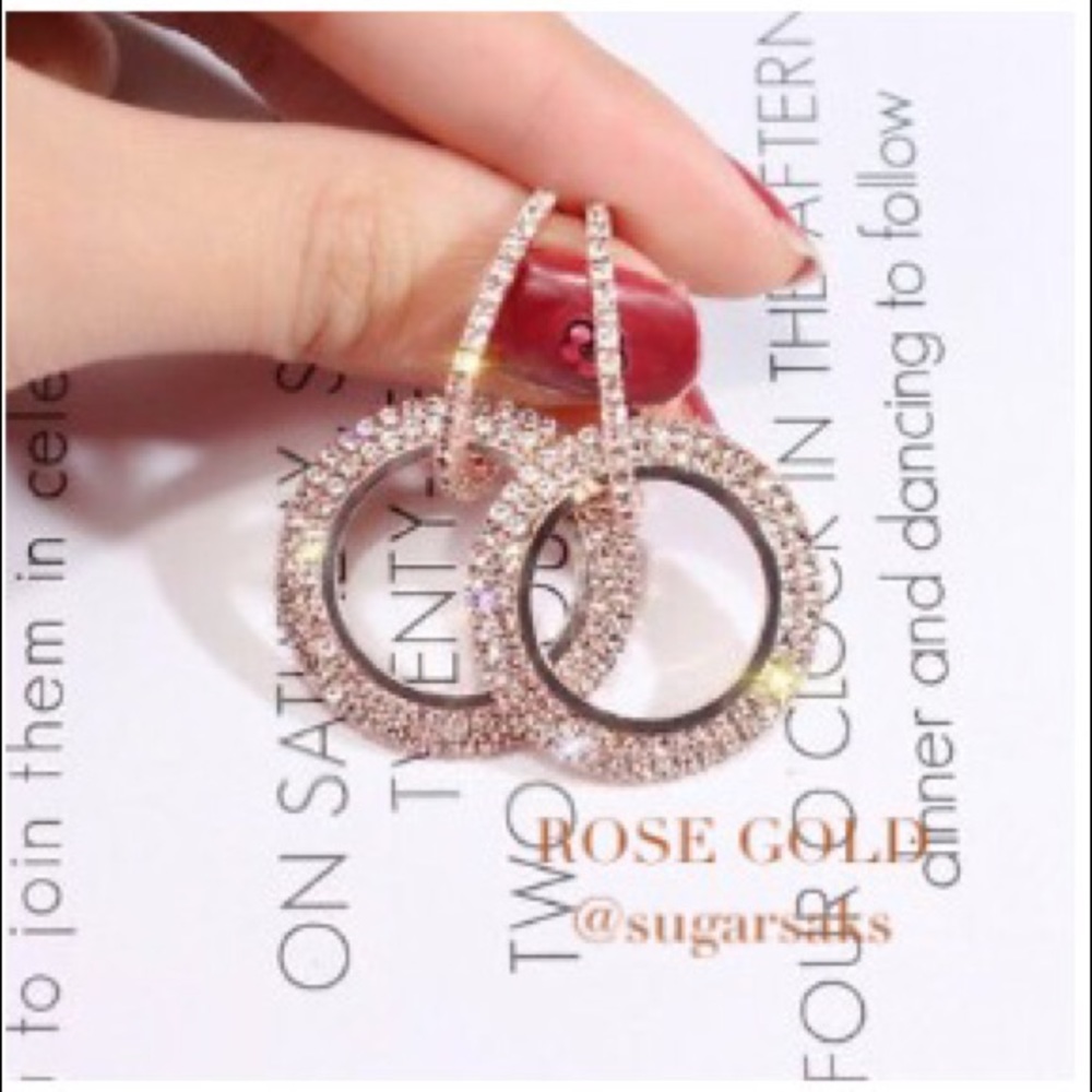 Crystal Pave Double Hoop Dangle Earrings - Sparkly - Picture 6 of 8